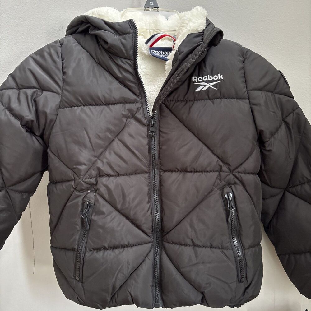 Reebok Hooded Y2K 90s  Black Puffer Child’s Sz 7/8 Vegan NWT Outdoor Sport Trend
